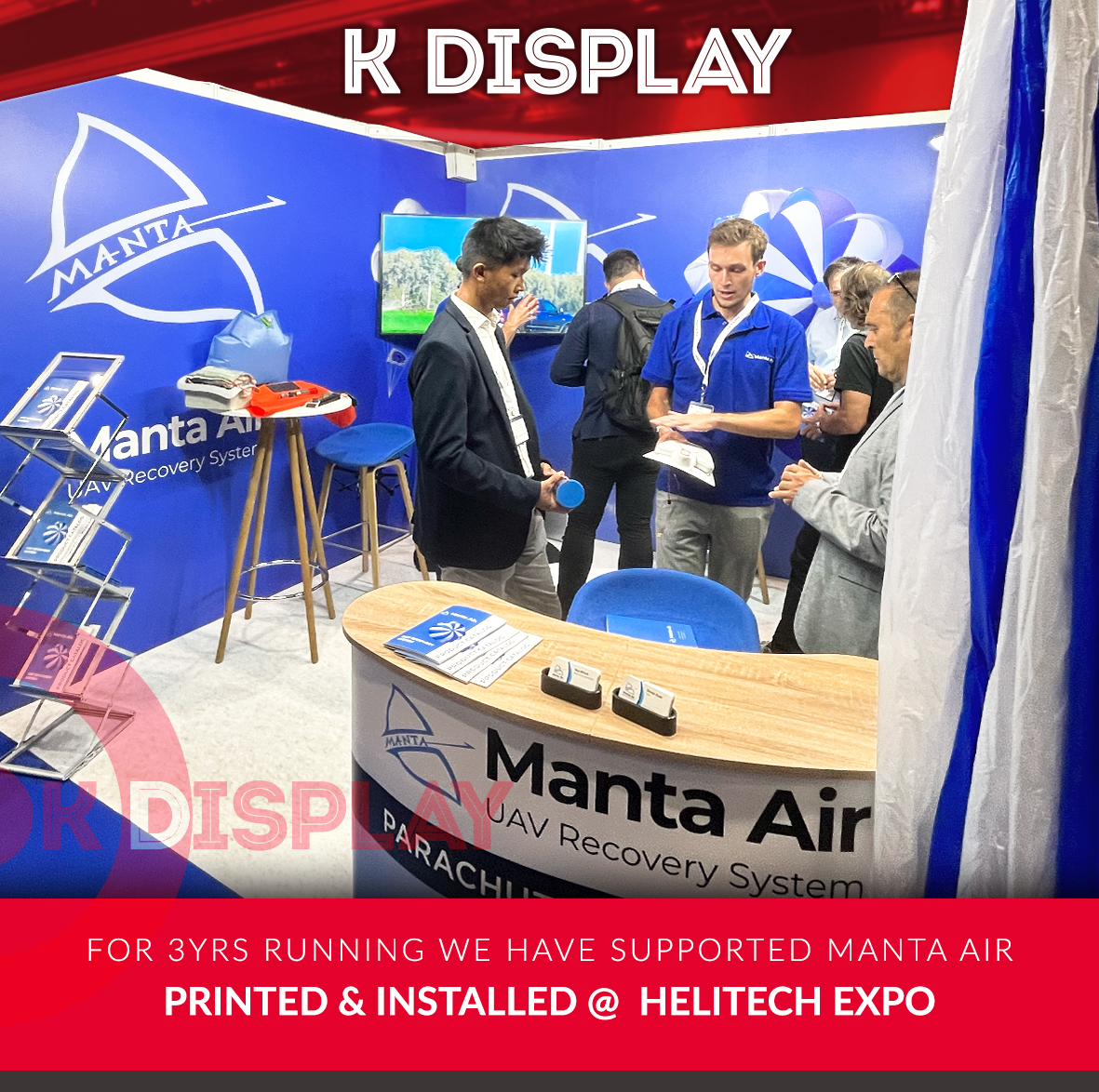 For 3yrs running we have printed and installed the shell scheme graphics for Manta Air UAV at the <a href="/DroneXshow/">DroneX Tradeshow & Conference</a> <a href="/excellondon/">Excel London</a> exhibition. #graphics #Excelgraphics #happycustomers #BuildingRelationships #droneX #helitech