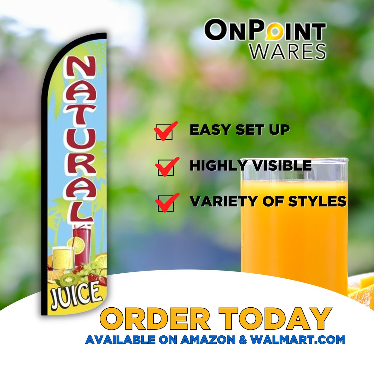 OnPointWares's tweet photo. Natural Juice Windless flag
Available for purchase on both Amazon and https://t.co/h7iPlaAzSJ

#onpointwares #onpointwaresmarketing #onpointwaresflags #marketingflags #marketing #businessmarketing #windlessflags #swooperflags #naturaljuice #storefront https://t.co/pWnLFhCP5q