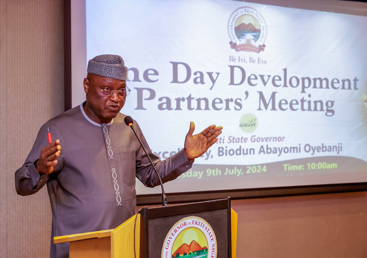 biodunaoyebanji's tweet photo. I am pleased to announce that my engagement with our development partners yesterday in Abuja was a huge success, judging from their positive disposition toward our development plans as outlined in the state’s 30-year development plan and the six pillars of our development agenda. 

We are committed to achieving our 30-year development plan, which focuses particularly on infrastructure, agriculture, healthcare, and education. Our reforms aim to improve the ease of doing business by establishing small claims courts and streamlining business permits.

We invite all development partners to consider Ekiti State as their next investment destination. We are open for business and eager to collaborate with those who share our vision of sustainable growth and development.

We are convinced that we can do a lot more, creating economic opportunities for residents and building a bigger economy through strategic partnerships and collaboration with development partners.