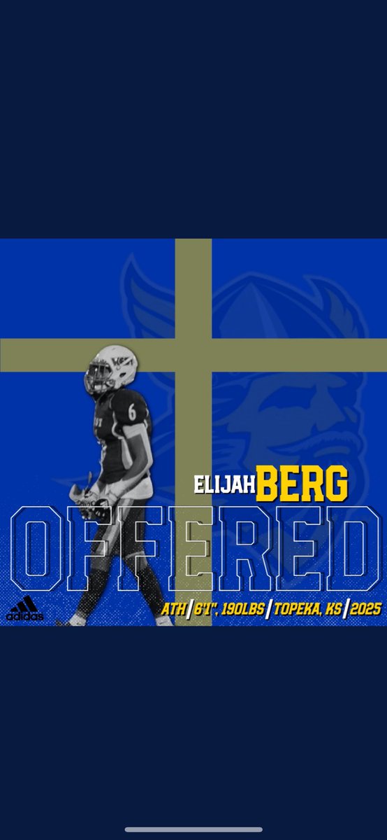 ElijahBerg5's tweet photo. Blessed to receive my first offer from @FootballBethany 🔵🟡 Thank you! @_CoachHolden https://t.co/ewQF7RssIe