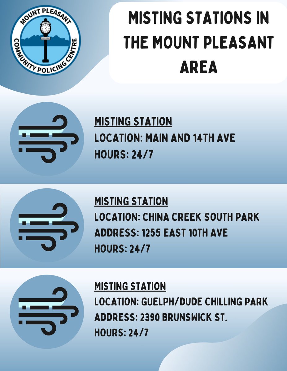 Stay cool and safe during the heatwave!🌞🌡️ If you need some relief, visit one of the misting stations and cooling centers around. Remember to stay hydrated, check on vulnerable neighbors and don't leave pets or children unattended.
Let's take care of each other, Mount Pleasant💙