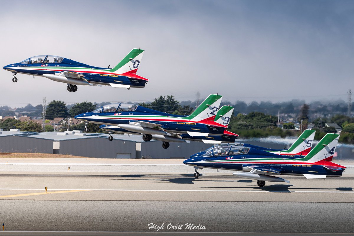 highorbitmedia's tweet photo. The Italian Air Force Demo Team, "Frecce Tricolori", leaving @montereyairport at about 3:30pm today heading to the weekend air show in #Sacramento.

@FrecceTricolori @SeeMonterey @CityOfMonterey

#freccetricolori #aviation #aviationphotography #aviationdaily #California https://t.co/fJZhGFDzQE