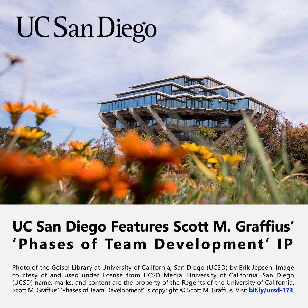 ScottGraffius's tweet photo. UC San Diego—one of the top 20 research universities worldwide—features my ‘Phases of Team Development’ IP. I’m honored.
🔗 https://t.co/Yb0GlPwhMb
#Agile #Leadership #Team #Teamwork #BruceTuckman #HighPerformanceTeams #PublicIvy #UCSD #Teamcraft #TeamDynamics #TeamDevelopment https://t.co/kczq7MMbzS