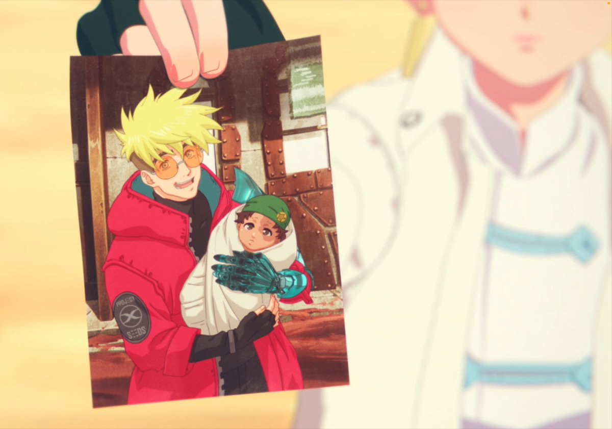 museqmeg's tweet photo. Never forget that Meryl just had the "Vash holding a baby" photo in her pocket and at the ready.

GIRL, hide your crush better.

#vashmeryl #TRIGUNSTAMPEDE https://t.co/FUtdiiDtqp