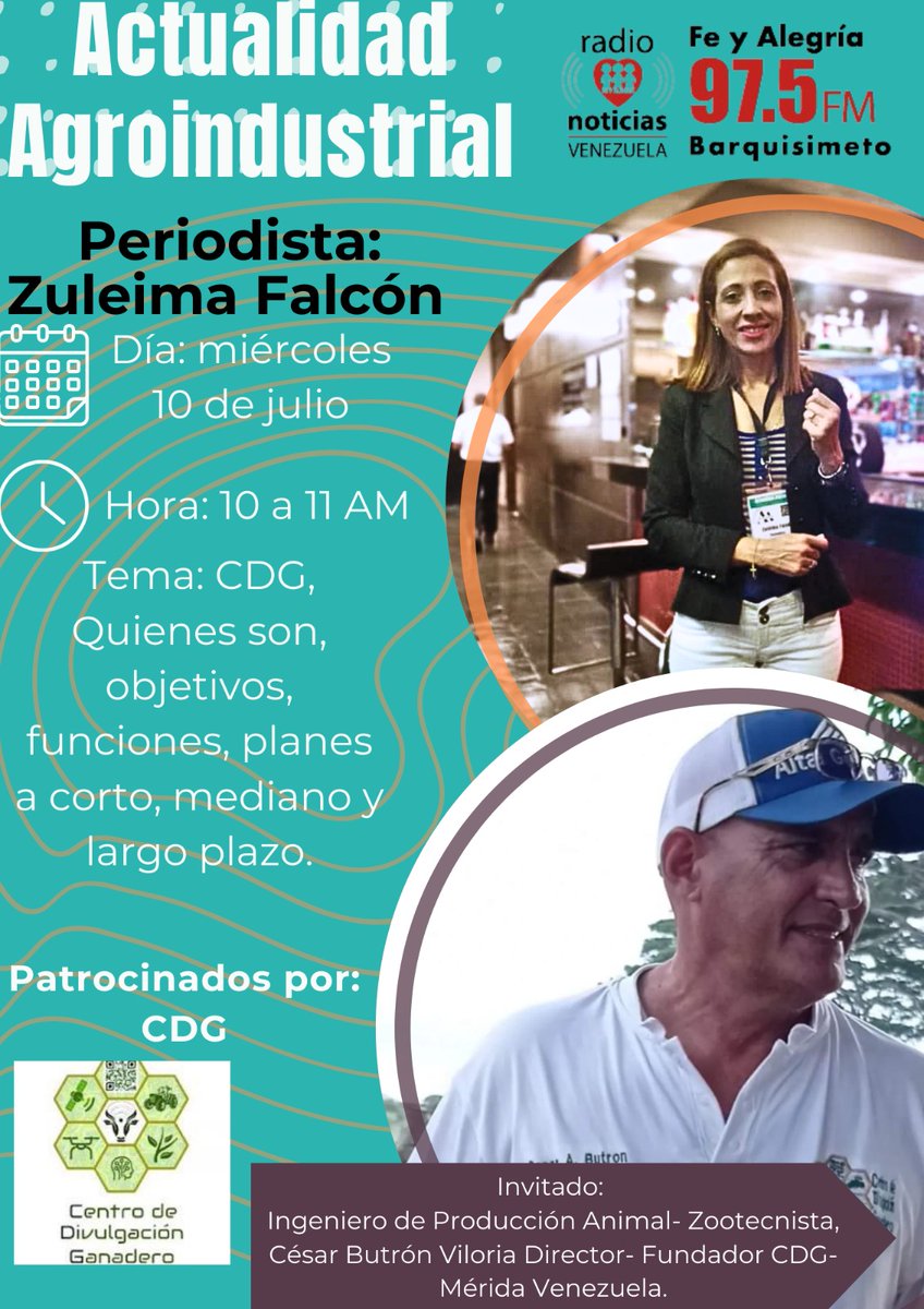 La cita es mañana #10Jul!  <a href="/zuly_falcon/">Zuly Falcón</a>  por el Circuito <a href="/FeyAlegriaVE/">Fe y Alegría Venezuela</a> 

<a href="/ced_ganadero/">CENTRO DE DIVULGACIÓN GANADERO</a> sigue aportando valor al campo venezolano! 🇻🇪🚜🌾🐂

 @nanitap_23 <a href="/AlexandGri4/">Alexandra</a>  <a href="/EdgarQsardi/">Edgar Quintero</a> @CButronV <a href="/jfavellanedab/">J F Avellaneda Barbarito 🇻🇪 🇪🇦🇮🇹</a>