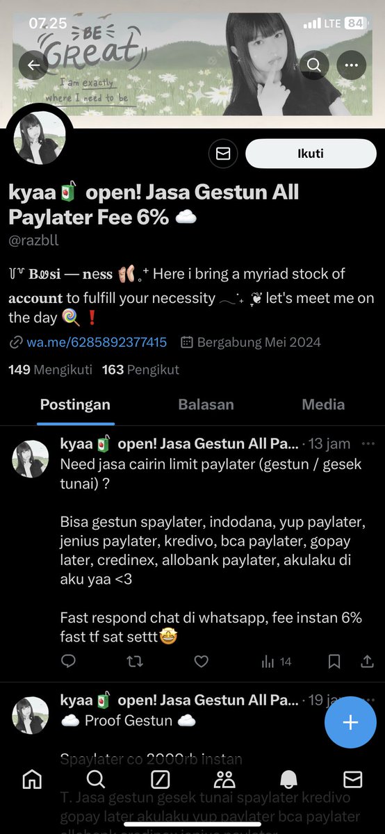 panggilnala's tweet photo. HELP RT SCAMMER GESTUN 

Gue ga sempet ss rc nya udh keburu dia hapus dan ngeblok. Gue baru pertama gestun via co kirain emng feenya lebih rendah dan prosesnya lama, ternyata kena scam gais🥲 
Akun x : @razbll 
Wa : +62 858-9237-7415
no co : 089518301670

#zonauang #zonajajan https://t.co/adhSE9FwqL