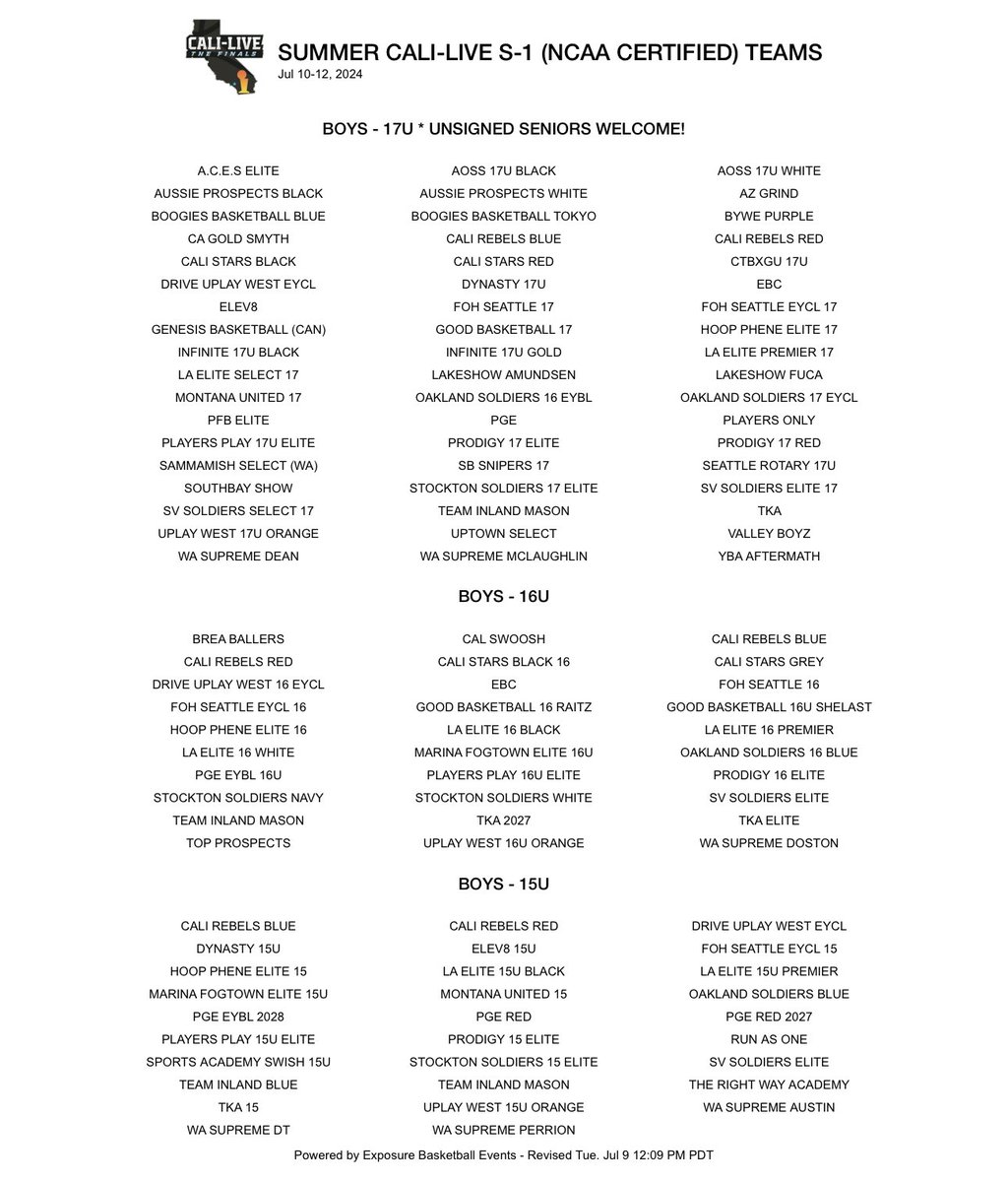 Sammamish Select 17u 🏀

Made Hoops x EHA Cali Live Period ❗️

Session ☝🏽 

Official Roster &amp; Game Schedule 👇 

Our Team Is Ready To Compete &amp; Excited For The Opportunity, Come Check us Out!! 

#LaFamilia #Brotherhood 💯