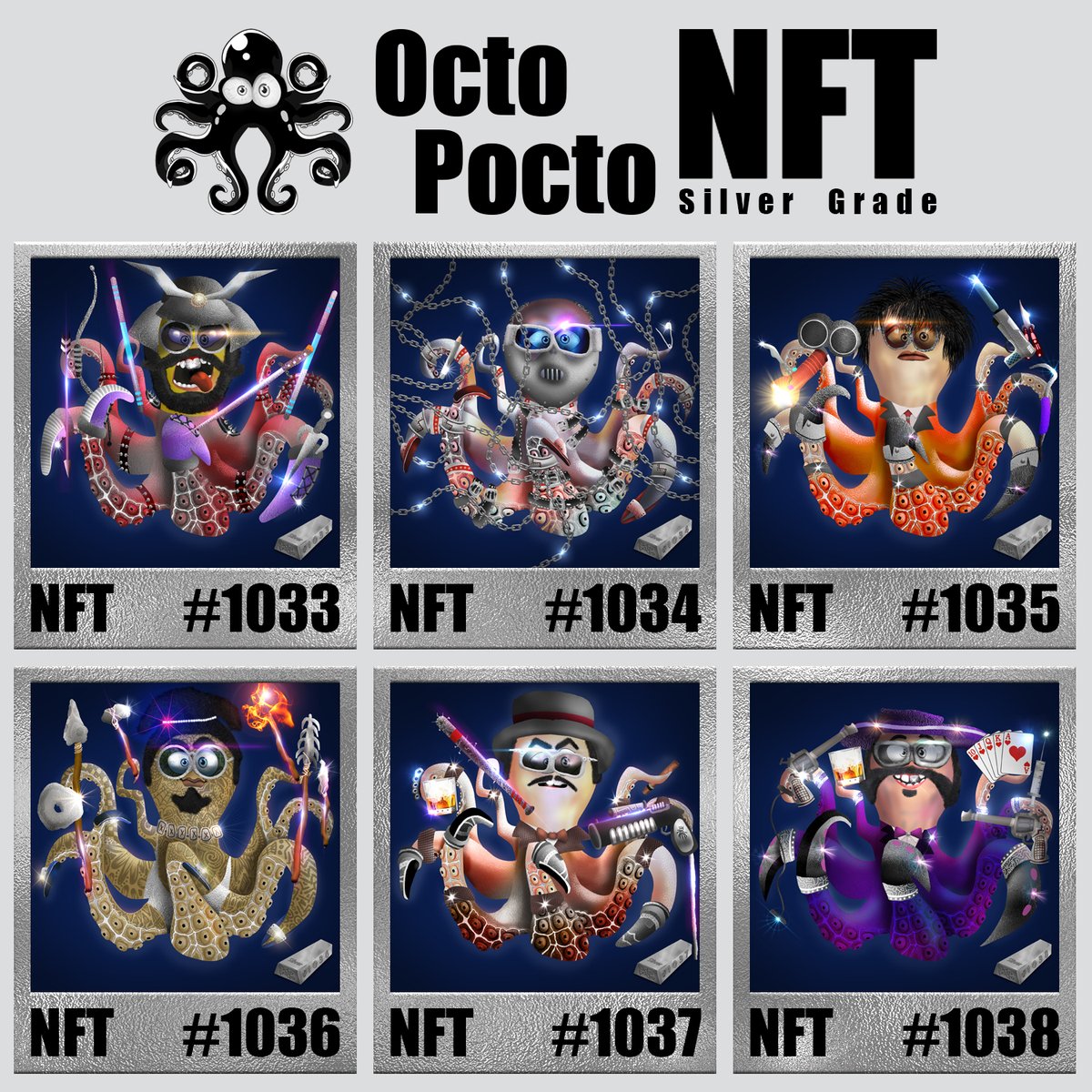 OCTOPOCTONFTS's tweet photo. Group 58, Tier 16
General Trait: The Good, The Bad, & The Ugly II
Tier 16 limited to 90 NFTs
Silver grade is merely exclusive to 540 NFTs, now available to “MINT” on 1 of our Minting Pages on OpenSea
TIER 16- https://t.co/ovNw4EcP2F
#openseanft
#octopusnft
#octo1818
#NFT
#mafia https://t.co/Xvep5Nwf5U