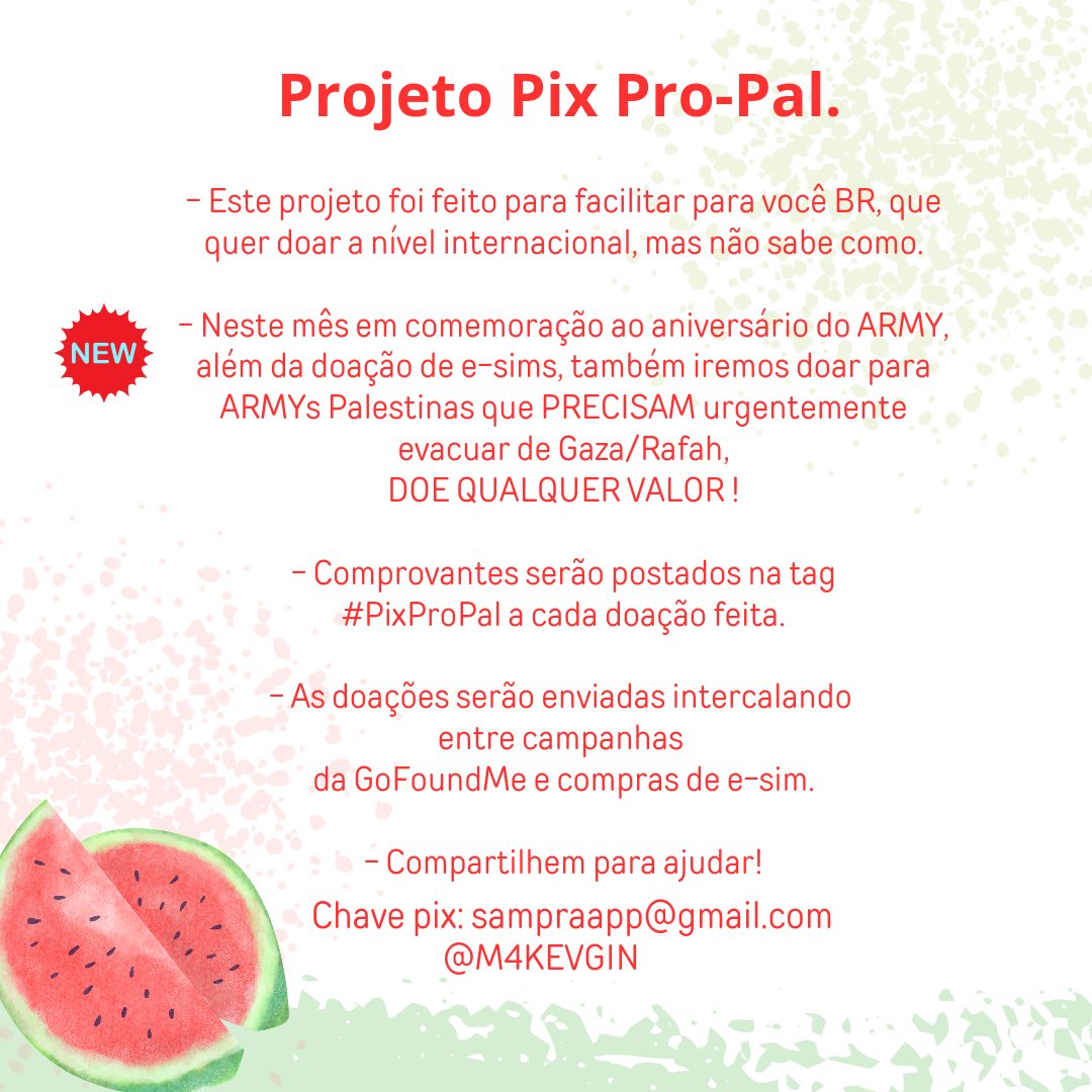 M4KEVGIN's tweet photo. #PixProPal
Barmy, lembrem que existe uma forma fácil de vc doar caso não tenha cartão internacional ou não entenda como funciona.. E-sims são importantíssimos, nossa próxima transferência será para a compra deles! Não deixem de doar 🍉💜 https://t.co/ufej3XSeb6
