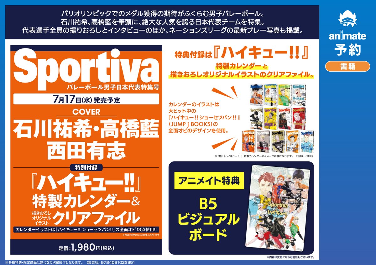 ハイキュー!! ハイキュー ショーセツバン 特典 アニメイト ビジュアル