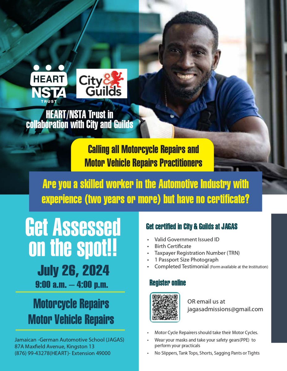 heartnstatrust's tweet photo. 📢 Calling all Motorcycle &amp; Motor Vehicle Repairs Practitioners! Get assessed on the spot and certified by City &amp; Guilds at JAGAS! 🚗🛠️

No slippers, tank tops, shorts, or sagging pants. PPE required. #GetCertified #AutomotiveSkills #JAGAS #CityAndGuilds #HEARTNSTA https://t.co/5QsBbpJGr1