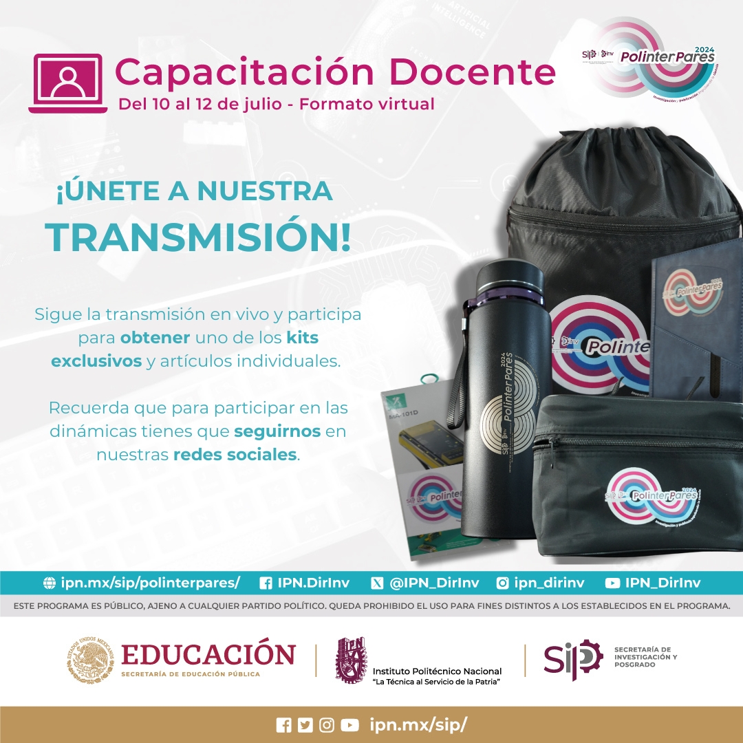 IPN_DirInv's tweet photo. 📅 ¡Mañana comienzan las actividades de #Polinterpares2024 - #CapacitaciónDocente! 🌟 No te pierdas la transmisión en vivo de este evento 100% virtual en: https://t.co/qxBidw8zmL https://t.co/aj0Adz9VoC