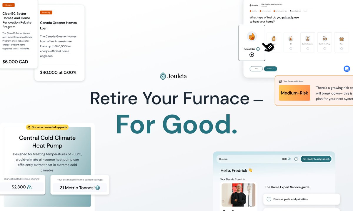 ‼️ Will your furnace break down this year?!?

⚡ Jouleia's new solution helps you assess the risk of your furnace and retire it for a modern, sustainable, heat pump when the time is right. It's that simple! 

🎉 Try for free at Jouleia.com!