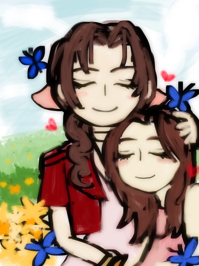 cloudthepuppy's tweet photo. made a drawing for mu 🦋💜🕊 
it’s her with aerith 
@mudiscorp5227 https://t.co/4rY4kRHeXu