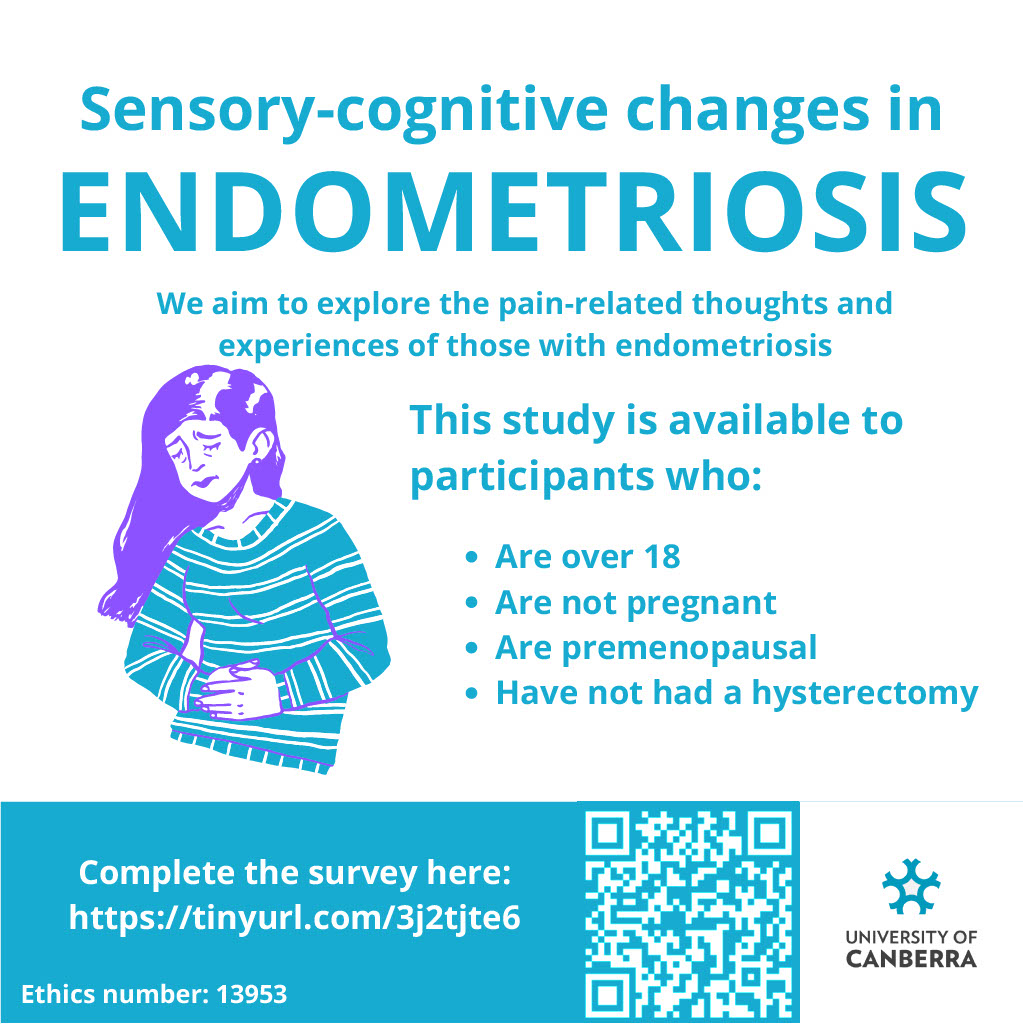 UCRISE (@uc_rise) on Twitter photo Help <a href="/AndrewFlood_/">Andrew Flood</a> and team explore pain-related experiences of individuals living with endometriosis. We are recruiting biological females Australia-wide, with or without endo, to complete this survey-based study. Link here buff.ly/3KWpUBB ❓ APSResearch@canberra.edu.au Help <a href="/AndrewFlood_/">Andrew Flood</a> and team explore pain-related experiences of individuals living with endometriosis. We are recruiting biological females Australia-wide, with or without endo, to complete this survey-based study. Link here buff.ly/3KWpUBB ❓ APSResearch@canberra.edu.au
