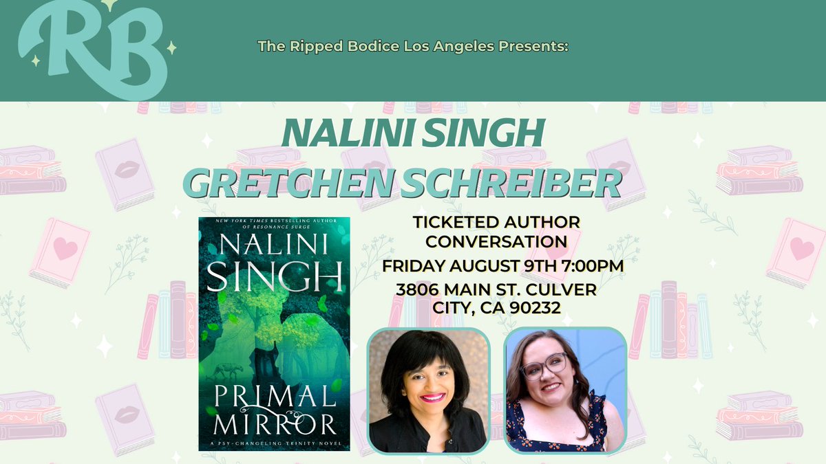 We're excited to welcome <a href="/NaliniSingh/">Nalini Singh</a> on Friday, August 9th at 7pm at #TheRippedBodiceLA. She will discuss her new Psy-Changeling novel Primal Mirror with <a href="/GretchSchreiber/">Gretchen</a>.

🎟️Tickets or order signed books by August 2nd: therippedbodicela.com/events-and-tic…

#ParanormalRomance #BookSeries