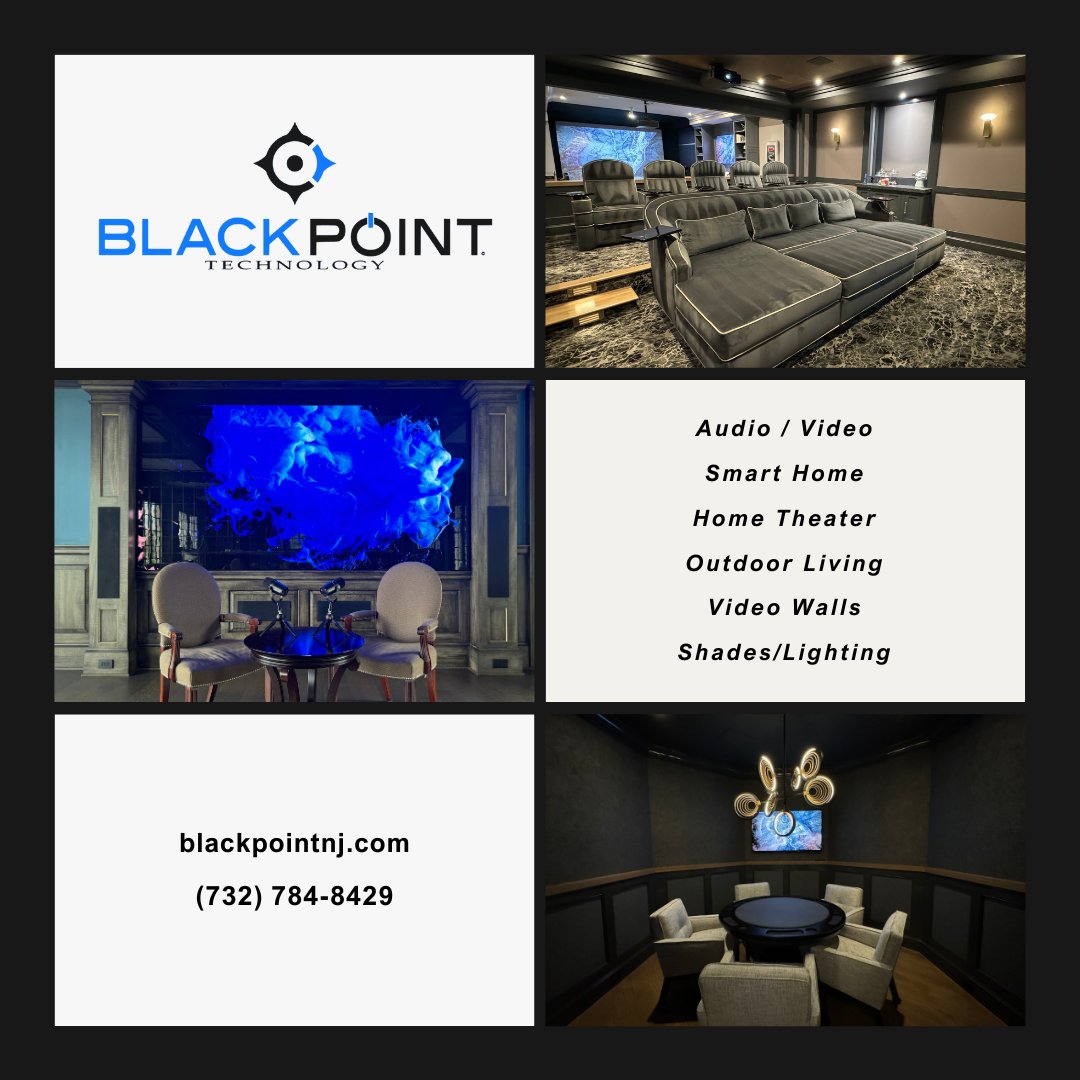 blackpoint_tech's tweet photo. From stunning home theaters and video walls to smart home solutions and outdoor living enhancements, we have you covered. Discover how we can transform your home into a space of comfort, convenience, and luxury.

#BlackpointTechnology #SmartHome #AudioVideo #HomeTheater #Savant https://t.co/4TvChY48S2