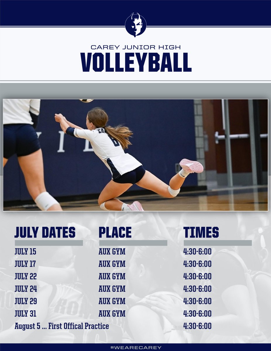 Junior High Volleyball dates for the remainder of July!