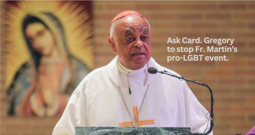 tfpsa's tweet photo. Fr. James Martin's Pro LGBT Conference Meets with Protest - TFP Student Action https://t.co/BFnR94TSIr 

Join faithful Catholics in this prayerful protest to oppose Fr. James Martin’s summit titled “Outreach 2024: LGBT Catholic Ministry Conference” at Georgetown University on August 2-4, 2024.

Not only does Fr. Martin support transgenderism for children, but he also endorses blasphemous “Pride Masses,” blessings for sinful unions, and sacrilegious “rainbow rosaries.” In short, his message is this: “Accept homosexuality. Subvert the Church.”

Unfortunately, Cardinal Wilton Gregory, Archbishop of Washington,  D.C., is scheduled to celebrate Mass at the pro-homosexual event.

Who will be speaking?

Speaker #1: 
Fr. James Martin Invites Blasphemous “Artist”

Fr. William Hart McNichols is one of the keynote speakers. An open homosexual, he produces blasphemous “art,” including one directly against Our Lord titled “AIDS Crucifixion.”

His offensive piece depicts a grotesque Christ-like figure.

In a direct insult, Fr. McNichols’ removed the traditional inscription above the Cross and replaced it with a list of dirty insults against Our Divine Savior. They are too filthy to reprint here.

Speaker #2: 
Planned Parenthood Donor

Another speaker is Dr. Amy Jill-Levine, a self-proclaimed feminist,  professor of Biblical studies, and donor to Planned Parenthood. In fact, Planned Parenthood lists Dr. Levine’s donations in its annual reports.

Her “scholarship” fits Fr. Martin’s agenda perfectly as she claims the Bible never condemned homosexuality.

At the 2023 summit, Fr. Martin featured Sr. Jeannine Gramick, who expressed her support for the Catholic-bashing and blasphemous group of male drag queen “nuns” at Dodger Stadium. “I applaud the Sisters of Perpetual Indulgence,” Sr. Gramick wrote. (May 27, 2023)

This is outrageous.

Sign your prayerful protest today.

Ask Cardinal Wilton Gregory to cancel his participation at Fr. Martin’s pro-homosexual summit.

Not only are the summit speakers at odds with the Bible but also against natural law, papal documents, the Fathers and Doctors of the Church, the Catechism of the Catholic Church, and countless saints.