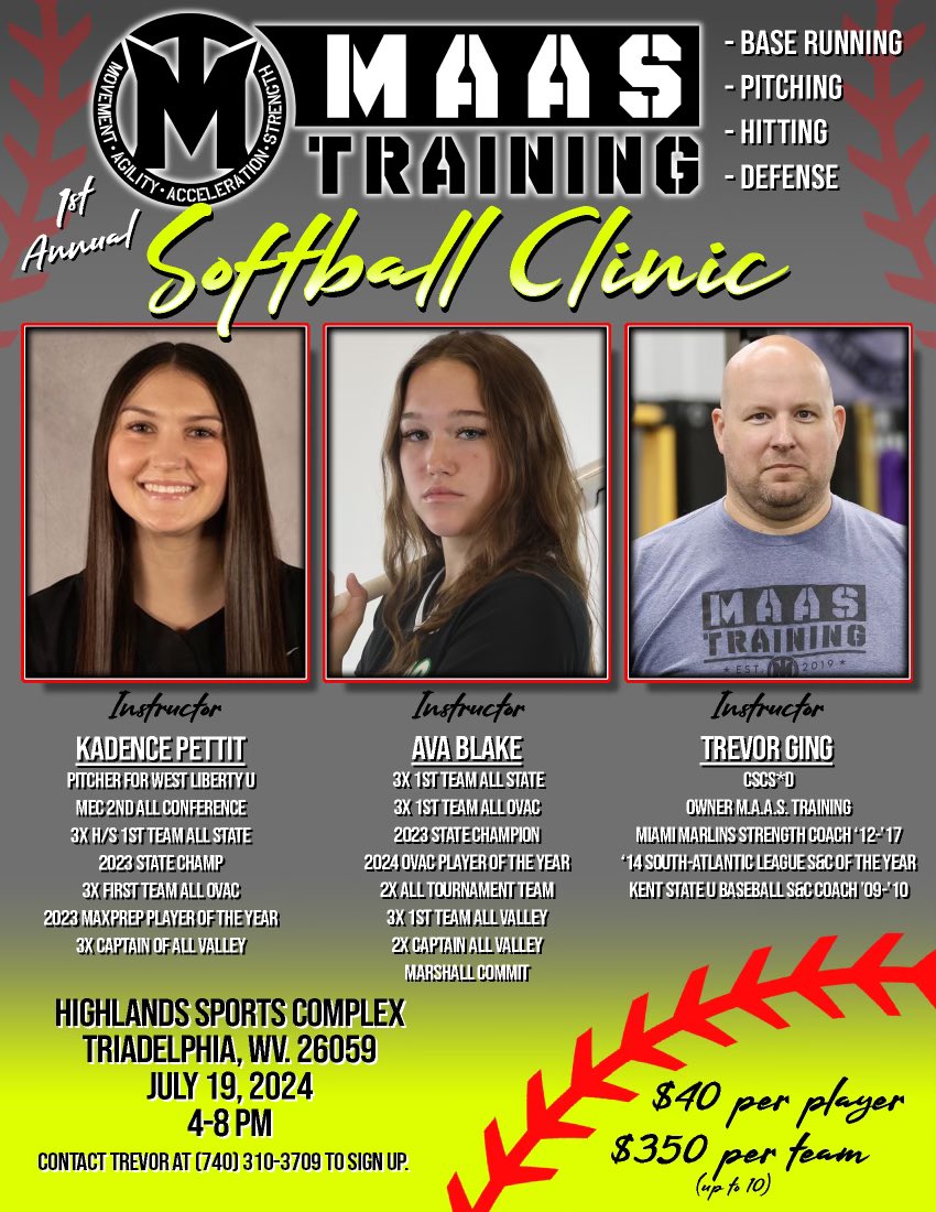 This year we are holding our first-ever softball clinic! Hoping to see a lot of young softball lovers at our first camp. This camp is for ages 5-13!!
