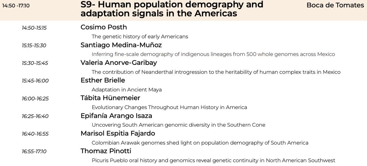 A reminder for our symposium "Human population demography and adaptation signals in the Americas", tomorrow from 14:50! Don't miss the rich selection of posters, numbers 59-71. Looking forward! 🤩 #SMBE2024