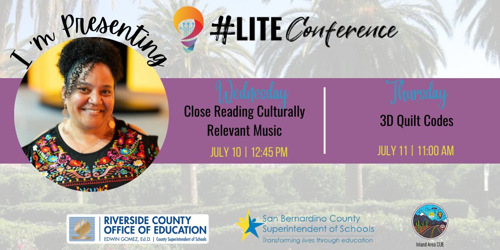 CitiCoach's tweet photo. 🎉We are just hours away from the start of the #LITEConference. 

Be sure to join me:
🎯 Wed to explore how to use #CloseReading tactics with Culturally Relevant Music🎶
💥 Thurs as we begin creating 3D Quilt Codes

@RCOE @SBCSS_EdTech @IACUE @EquityActionCA https://t.co/FGC9Z6pK8v