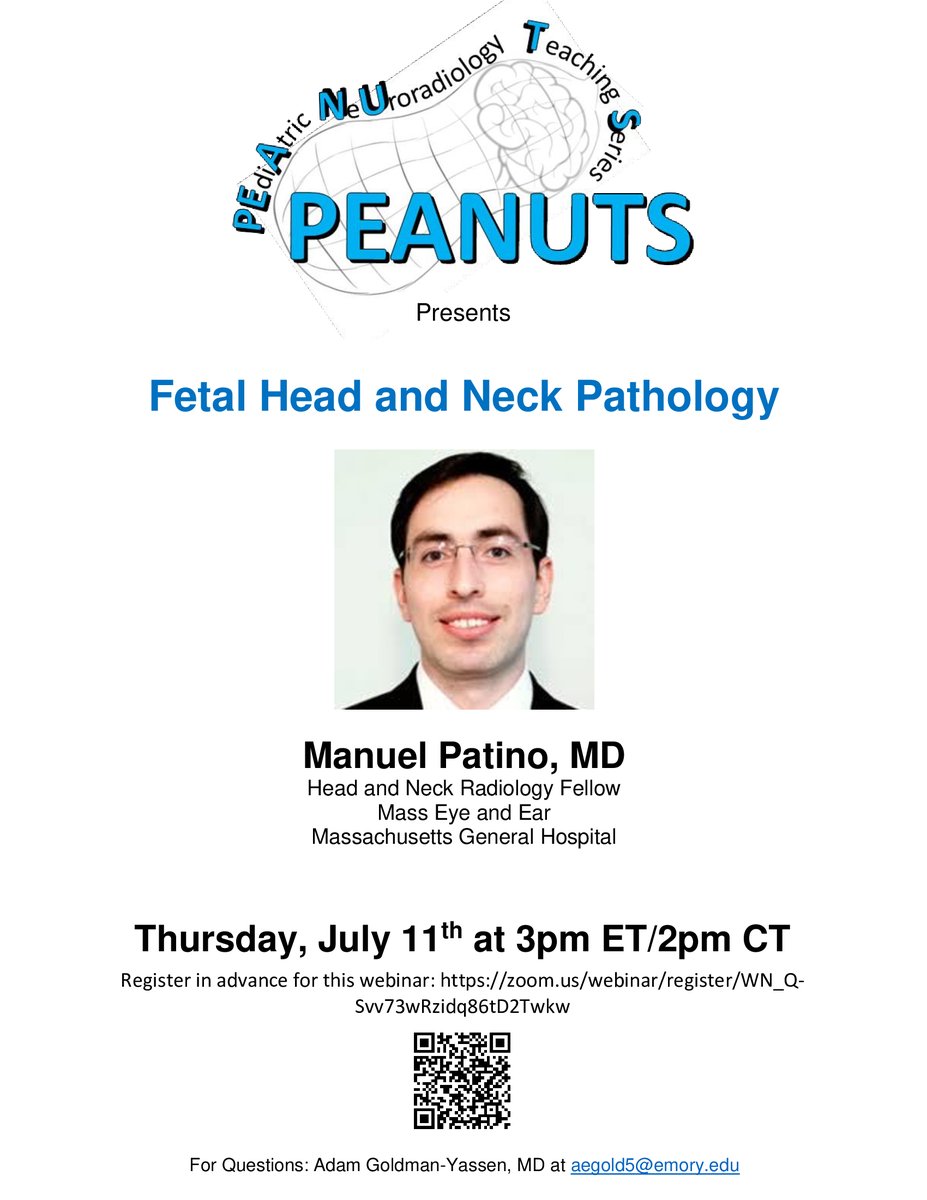 Adam Goldman-Yassen, MD, MS (@adgoldmanyassen) on Twitter photo Join us on 7/11 at 3PM Eastern Time for the monthly PEdiAtric NeUroradiology Teaching Series (PEANUTS) lecture:
"Fetal Head and Neck Pathology"
Manuel Patino, MD
<a href="/MassEyeAndEar/">Mass Eye and Ear</a>
<a href="/MGHImaging/">Mass General Imaging</a>
Register in advance for this webinar: zoom.us/webinar/regist… Join us on 7/11 at 3PM Eastern Time for the monthly PEdiAtric NeUroradiology Teaching Series (PEANUTS) lecture:
"Fetal Head and Neck Pathology"
Manuel Patino, MD
<a href="/MassEyeAndEar/">Mass Eye and Ear</a>
<a href="/MGHImaging/">Mass General Imaging</a>
Register in advance for this webinar: zoom.us/webinar/regist…