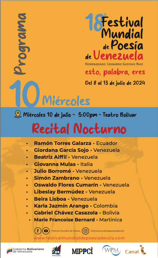 Mañana a las 5 pm en el Teatro Bolivar, ven a dejarte cautivar por las bellas palabras de nuestros poetas. ¡No te lo puedes perder! #PoesíaEnVivo #RecitalDePoesía #10DeJulio
