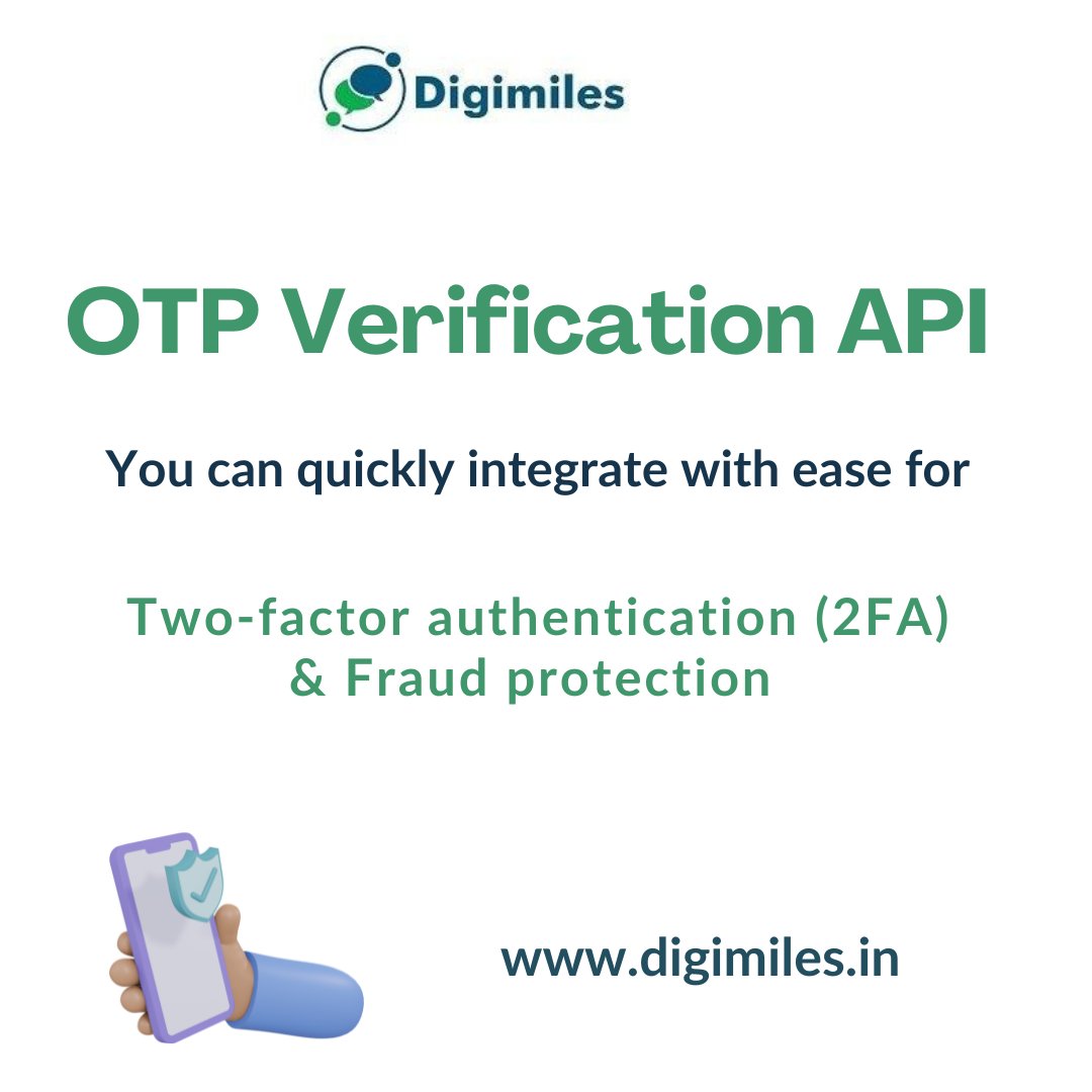 digimilesindia's tweet photo. 🔐 Secure every step of your customer journey an easy and effective way with #Digimiles OTP SMS service✅
#2FactorAuthentication #OTPSMS #BulkSMS
Signup for a trial today - https://t.co/bZgpoYlFrT https://t.co/bhfTVRwmUl