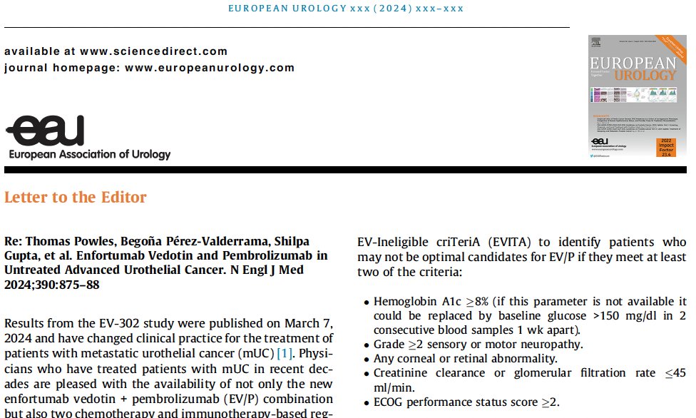 Enrique Grande (@drenriquegrande) on Twitter photo 🚨 Exciting Update! 🚨 Our new EVITA (EV Ineligible criTeriA) criteria for identifying patients ineligible for the EV/Pembro combo in #metastaticurothelialcarcinoma has just been published in <a href="/EUplatinum/">European Urology</a>!!!! This breakthrough could significantly reshape daily clinical practice! 🚨 Exciting Update! 🚨 Our new EVITA (EV Ineligible criTeriA) criteria for identifying patients ineligible for the EV/Pembro combo in #metastaticurothelialcarcinoma has just been published in <a href="/EUplatinum/">European Urology</a>!!!! This breakthrough could significantly reshape daily clinical practice!