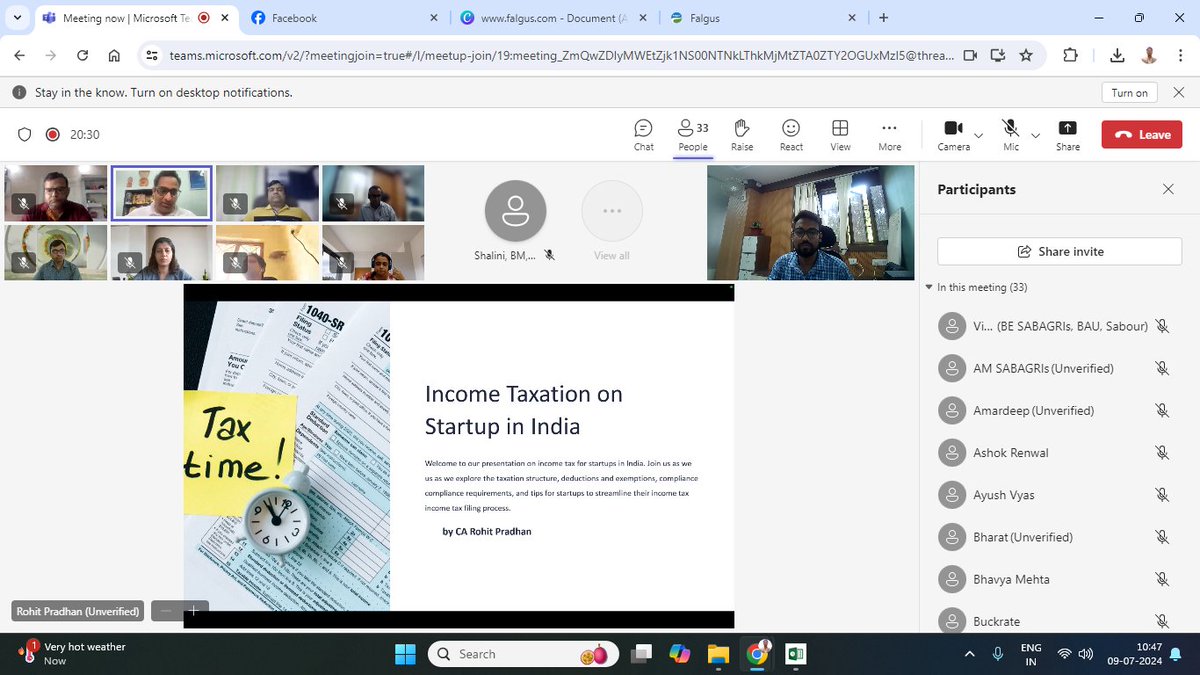 SabagrisOffice's tweet photo. 🚀 SABAGRIs at CCS NIAM Workshop! Attended Session VIII on Income Tax Benefits for Startups by CA Rohit Pradhan. 

🌟 Key Insights: Patent &amp; Copyright, Sec 80IAC, 54GB, 54EE, Q&amp;A. Boosting our financial strategy! 💡 

#Startup #Innovation #TaxBenefits https://t.co/LjmlnqeUnG