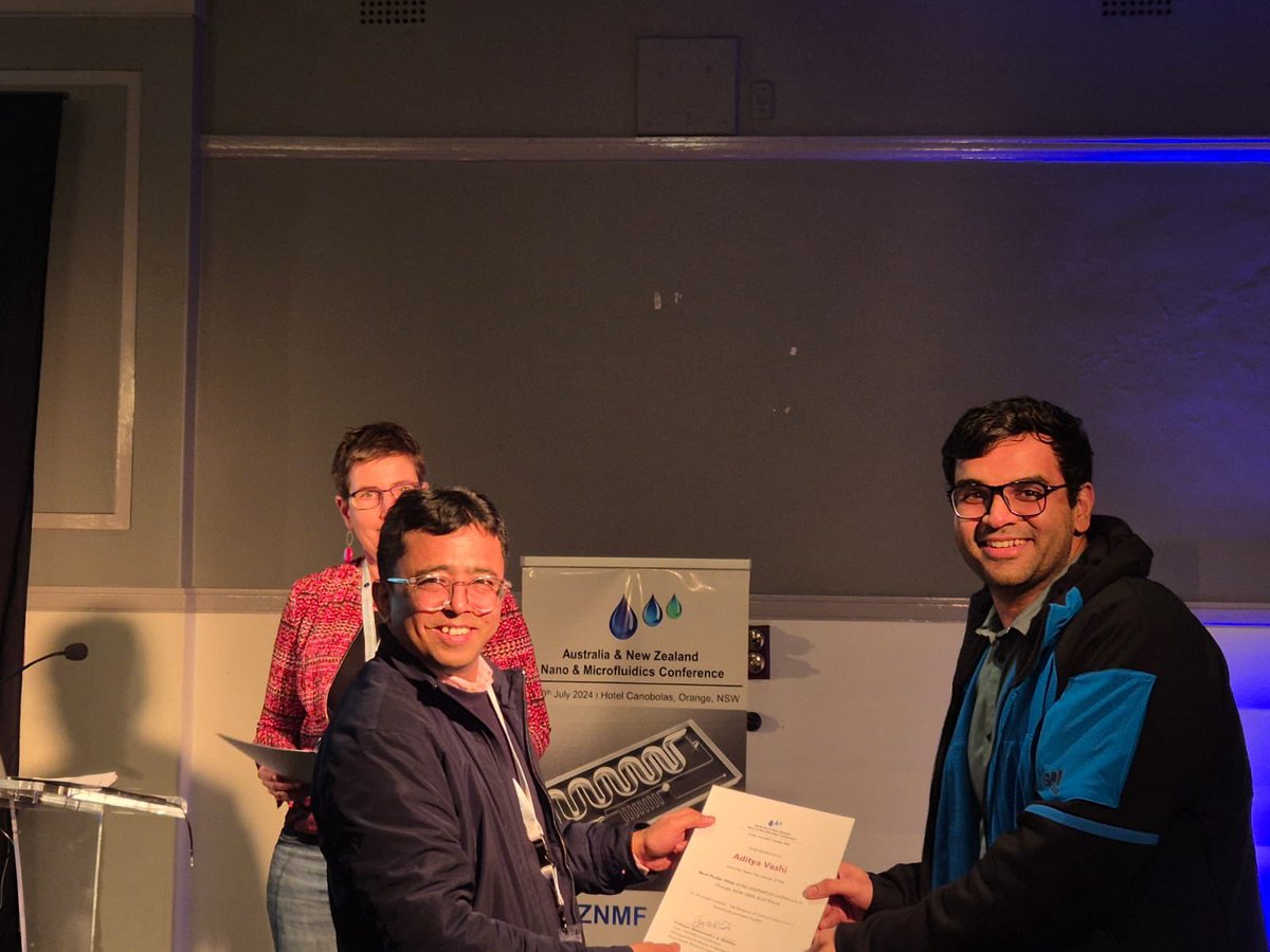 Muhammad J. A. Shiddiky (@shiddiky_aus) on Twitter photo Congratulations to
Aditya Vashi from Griffith University for winning the poster prize at the ANZNMF24 conference at Orange NSW with Renate Roeterink as the runner-up.
Congratulations to Aditya and Renate.
<a href="/N_T_Nguyen/">Nam-Trung Nguyen</a> Congratulations to
Aditya Vashi from Griffith University for winning the poster prize at the ANZNMF24 conference at Orange NSW with Renate Roeterink as the runner-up.
Congratulations to Aditya and Renate.
<a href="/N_T_Nguyen/">Nam-Trung Nguyen</a>