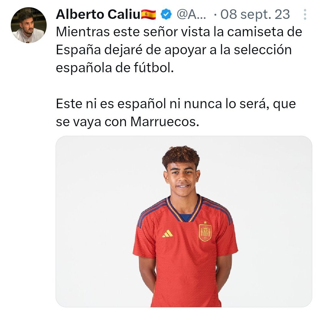 FonsiLoaiza's tweet photo. @AlbertoCaliu Mientras Lamine Yamal hace historia, tú eres un fascista renegado con apellido rumano. https://t.co/98xoCLJDSC