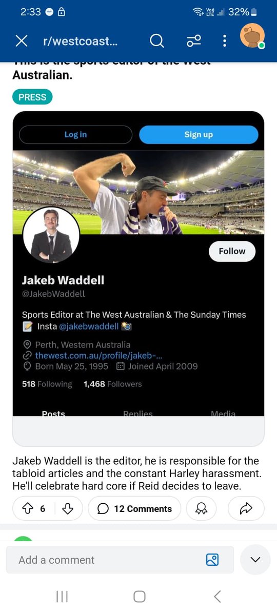 CWestnet's tweet photo. @WillSchofield The sports editor of The West, according to multiple Reddit posts. https://t.co/jgijHkZQcE
