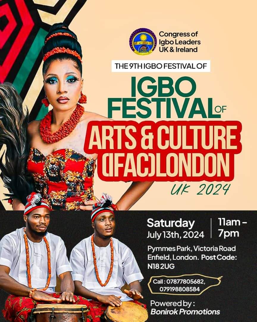 BiafranTweets's tweet photo. IPOB Family UK @IPOBInUK will feature in this year Igbo Festival And Cultural Day (IFAC) 2024.

It's another opportunity to bring the good news of Biafra restoration to the Igbo community in the UK. 

Date: Saturday 13th July 2024   
Time: 11am - 7pm 
Venue: Pymmes Park Victoria Road Enfield London N18 2UG.