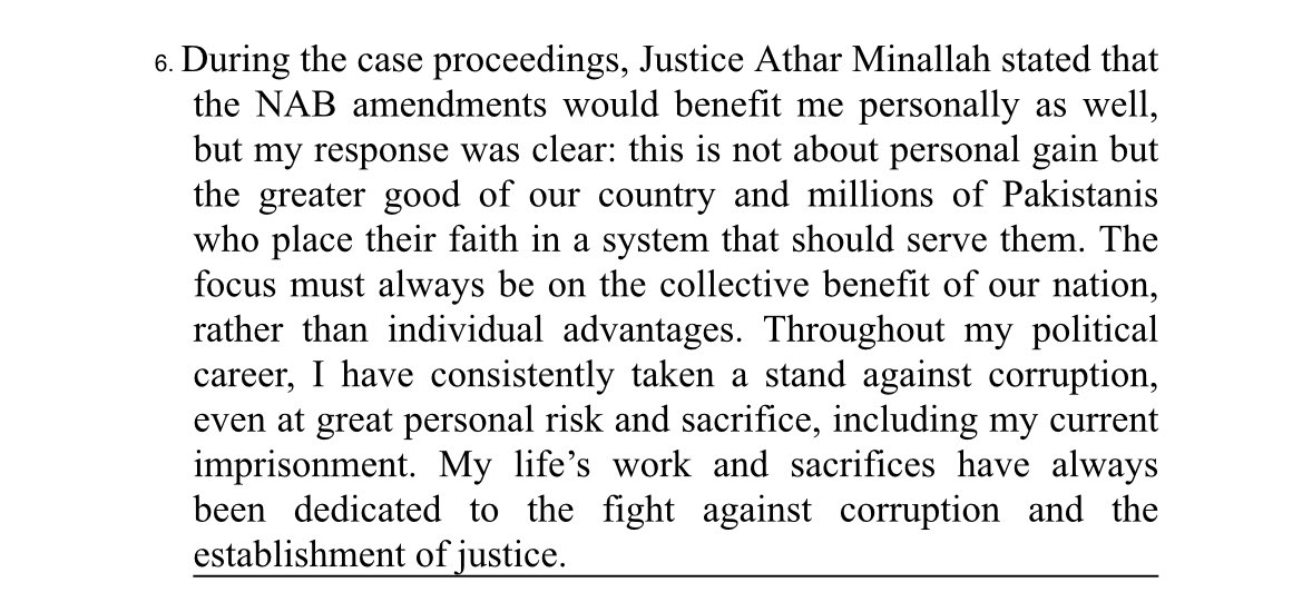 Imran Khan, in his written response states:

“The NAB amendments would benefit me personally as well, but my response was clear: this is not about personal gain but the greater good of our country and millions of Pakistanis who place their faith in a system that should serve