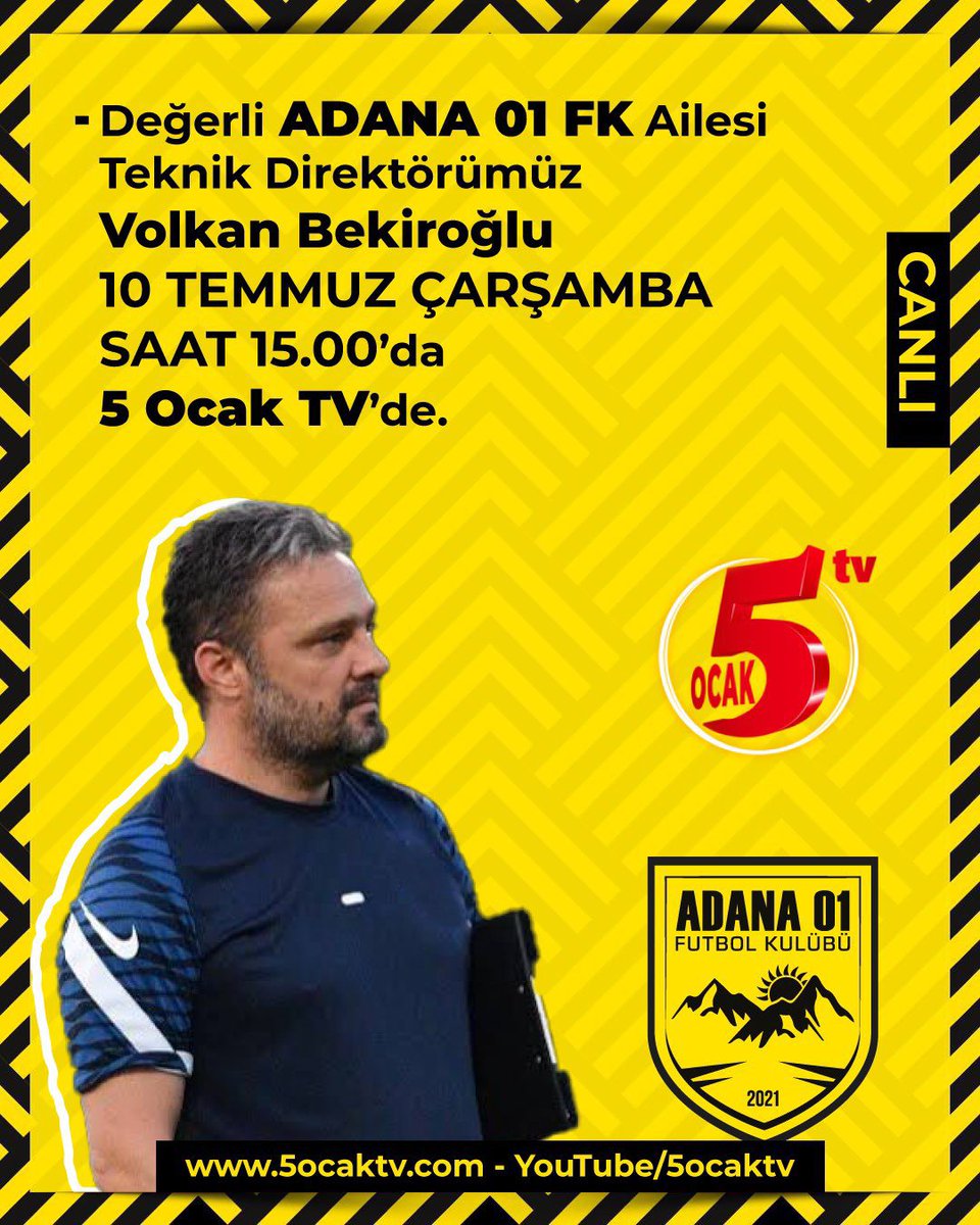 siyahcephee's tweet photo. Teknik Direktörümüz Volkan Bekiroğlu bugün saat 15:00’da 5 Ocak TV’de! https://t.co/Hr2xnNM6Mw
