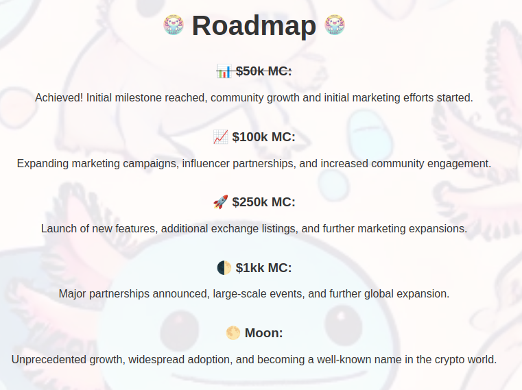 AxolotlOnTon's tweet photo. Hello Salamanders and #TON Fam! 🦎

Exciting news! 

The $AXO project ROADMAP is now live on our website! 🌟

It’s classic Meme Coin style, but absolutely achievable! 💪🚀

Don't forget to Like &amp; Repost to spread the word! 💬🔄

#FISH $REDO $REGI $FISH $UTYAB $MAN $BRETT $LADY https://t.co/qnAqcAYauL