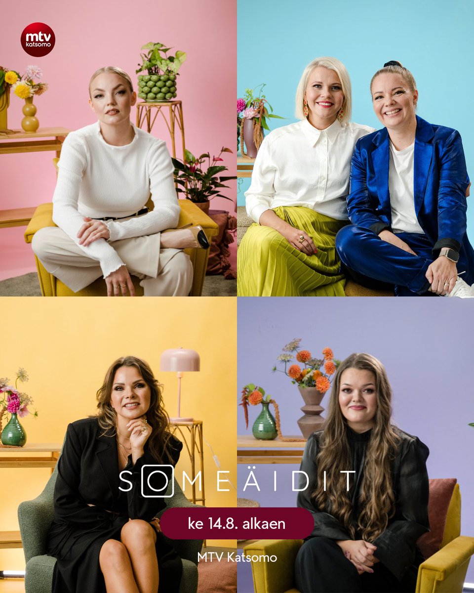 Tässä ovat Someäidit!

🤳 Miisa Nuorgam
🤳 Ella Rosti ja Suski Silvander-Rosti
🤳 Vivian Nick
🤳 Emilia Huttunen

Sarja on rehellisen avioin läpileikkaus siitä, millaista on olla somevaikuttaja ja äiti.

🤳 Someäidit alkaa ke 14.8. MTV Katsomossa

#mtvsomeäidit #mtvkatsomo
