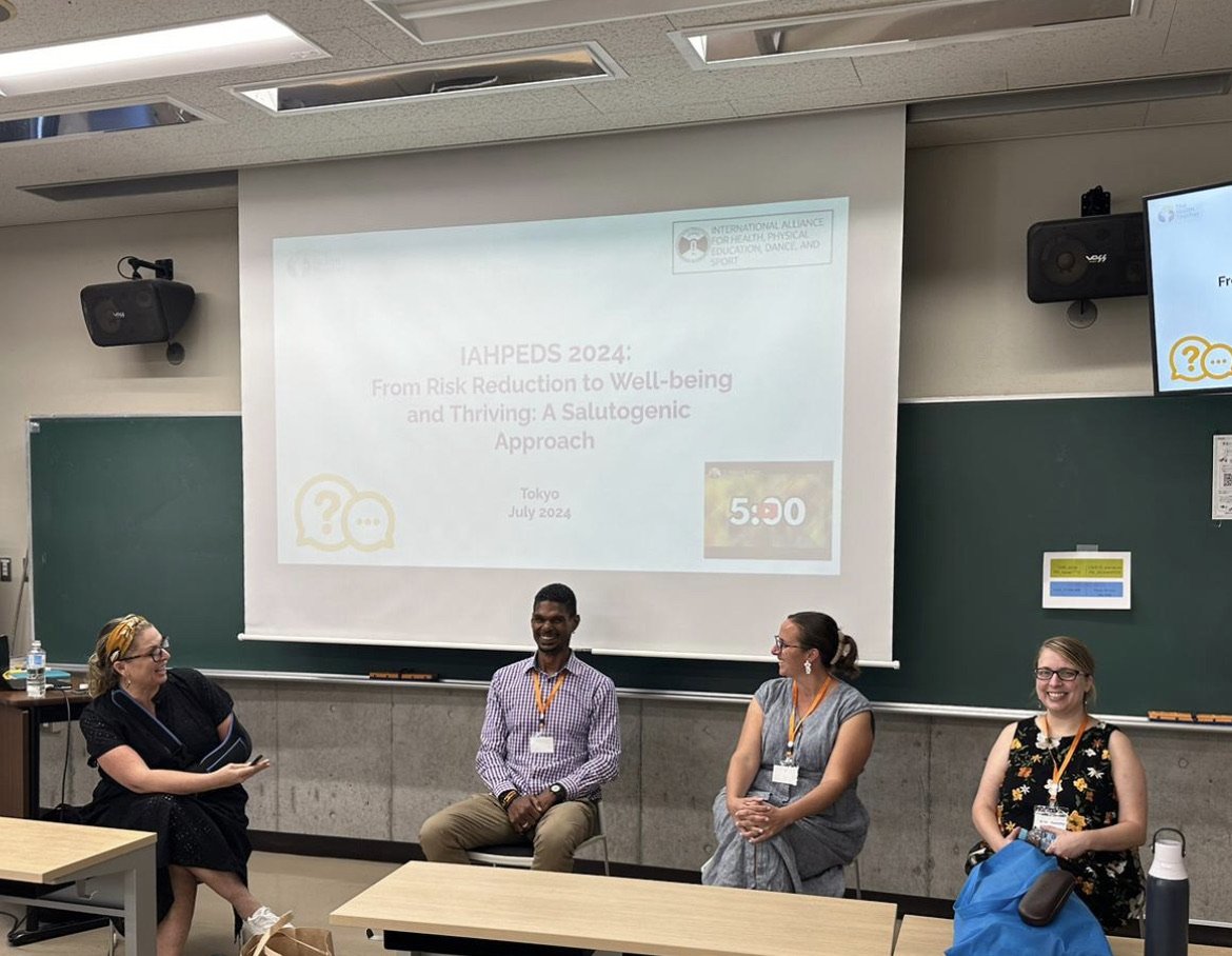 JustinCresser's tweet photo. Had the opportunity to be on a panel with Drs. Erin Sweeney and Sarah Benes, two leading researchers in Health Education, at the recent IAHPEDS World Conference in Tokyo.

We discussed a Salutogenic approach to Health Education in schools.

Thanks to Amy Lauren Smith as Chair. https://t.co/exOjfSNPwx