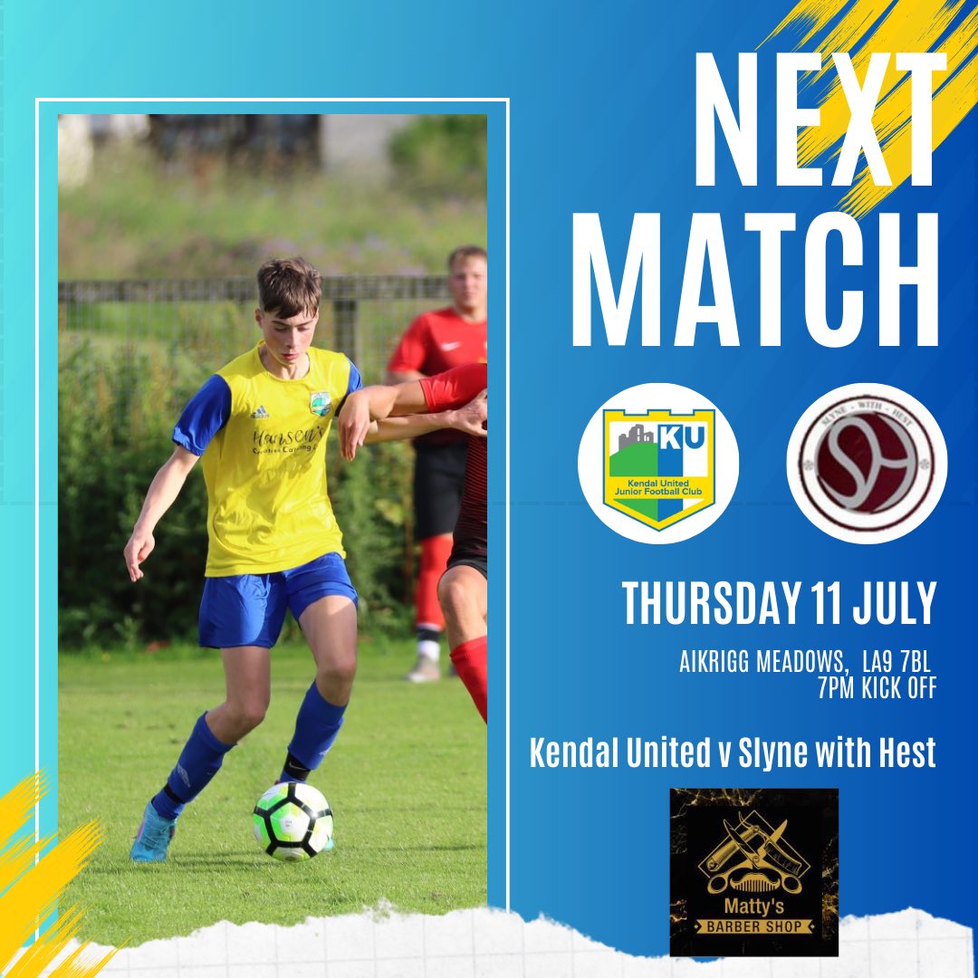 👉🏻 Tomorrow night the 1st team take on Slyne with Hest down at KKS

A huge thanks to this seasons social media sponsor Matty’s Barber Shop who will sponsor all our match previews, results and man of the match posts 🤝 

💛💙