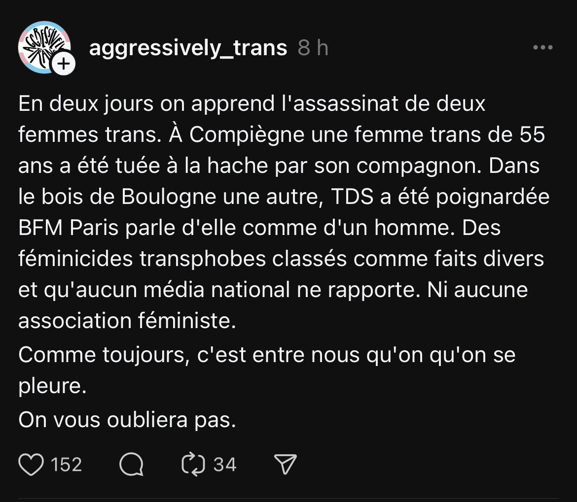 mariecchambel's tweet photo. Lexie a totalement raison de pointer l’absence de réaction des associations féministes face aux deux féminicides transphobes de ces derniers jours. 

Je pense aux deux victimes. 

Il faudra aussi se pencher sur la responsabilité des médias et des deux essayistes transphobes. https://t.co/B3VQJHyHAv