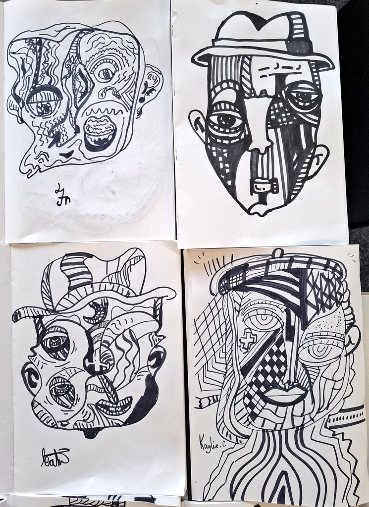LEOacademyarts's tweet photo. Year 5 +6 @CCJacademy portrait club have finished the year strong with their 'doodle portraits' using fine liner pens. We imagined how these would fit seamlessly in the @Tate modern gallery! @LEOacademies #WeAreLEO #portraitclub https://t.co/r9LaKXoLa4