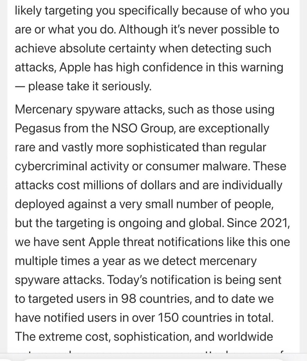 IltijaMufti_'s tweet photo. Got an Apple alert that my phone’s been hacked by Pegasus which GOI has admittedly procured &amp; weaponised to harass critics &amp; political opponents. BJP shamelessly snoops on women only because we refuse to toe their line. How low will you stoop? @PMOIndia @HMOIndia https://t.co/ohzbCO8txI