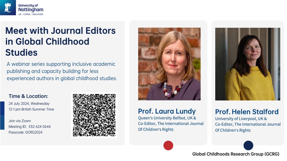 Nottingham Global Childhoods Research Group (@gcrgnottingham) on Twitter photo We’ll host our 2nd webinar with @ProfLauraLundy <a href="/helenstalford/">Helen Stalford</a> as co-editors of The International Journal of Children Rights on 24 July, 12-1 pm. Join via Zoom - details below👇🏼 <a href="/UoNSoE/">UoN Education</a> <a href="/LIVEChildRights/">European Children's Rights Unit</a> <a href="/CLPN_ac/">The Childhood, Law & Policy Network (CLPN)</a> <a href="/LivUniSLSJ/">Law & Social Justice</a> <a href="/ChildRightsQUB/">Children'sRightsQUB</a> <a href="/SigChildhoods/">BERA SIG Children and childhoods</a> <a href="/BSAChildhood/">BSA Childhood</a> <a href="/Dr_YuweiXu/">Dr Yuwei Xu 徐玉炜</a> We’ll host our 2nd webinar with @ProfLauraLundy <a href="/helenstalford/">Helen Stalford</a> as co-editors of The International Journal of Children Rights on 24 July, 12-1 pm. Join via Zoom - details below👇🏼 <a href="/UoNSoE/">UoN Education</a> <a href="/LIVEChildRights/">European Children's Rights Unit</a> <a href="/CLPN_ac/">The Childhood, Law & Policy Network (CLPN)</a> <a href="/LivUniSLSJ/">Law & Social Justice</a> <a href="/ChildRightsQUB/">Children'sRightsQUB</a> <a href="/SigChildhoods/">BERA SIG Children and childhoods</a> <a href="/BSAChildhood/">BSA Childhood</a> <a href="/Dr_YuweiXu/">Dr Yuwei Xu 徐玉炜</a>