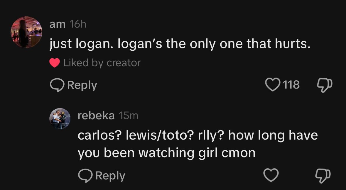 DJSPIASTRI's tweet photo. some people are very salty its crazy😭😭😭
- idgaf about carlos sainz he’s actually irrelevant
- ofc as a merc fan lewis/toto will hurt but lewis wants to leave..?
- watched logan forever #notmyissue https://t.co/nSwvEJuSKK