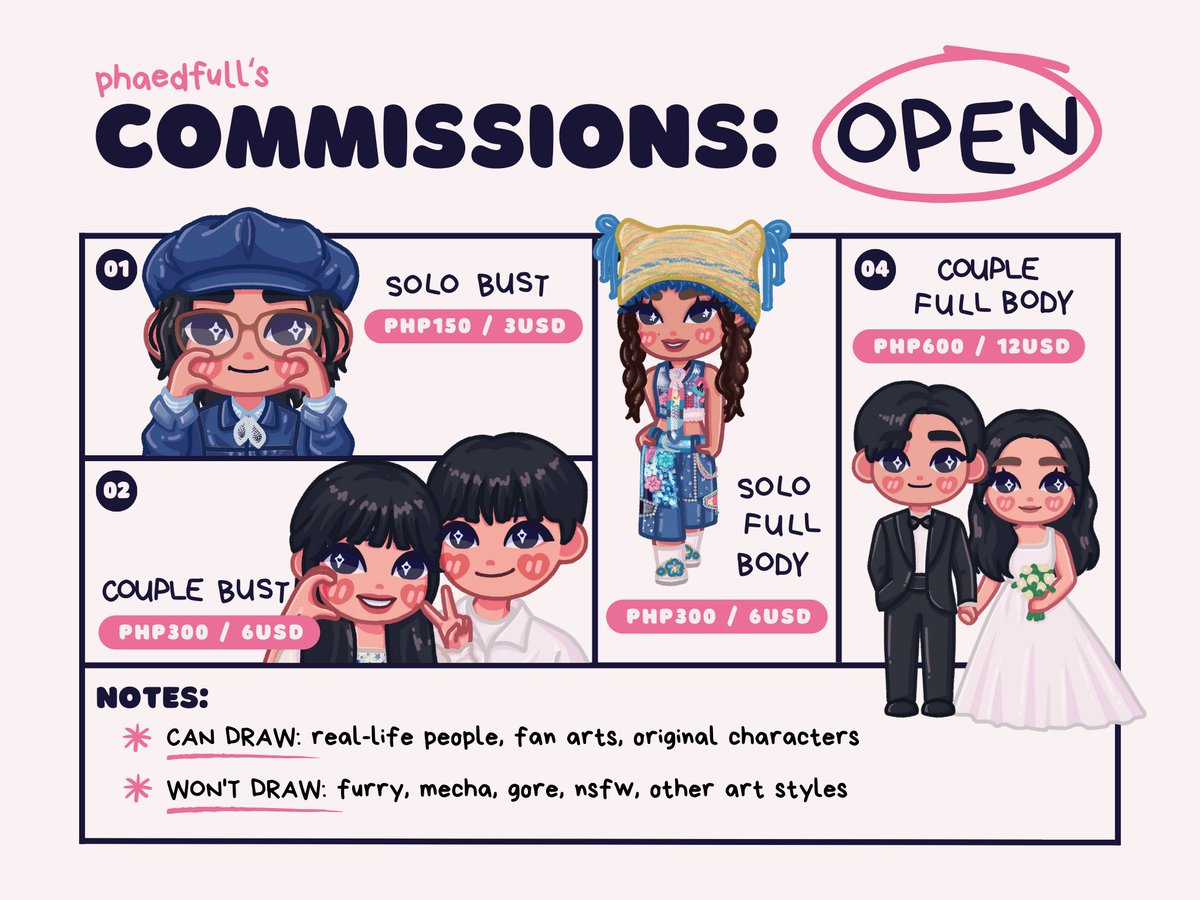 phaedfull's tweet photo. MY COMMISSIONS ARE NOW OPEN 💫

please see the pictures for rates, terms, and other info. send me a dm if interested~

shares and likes are very much appreciated <33 https://t.co/axMuG6IrML