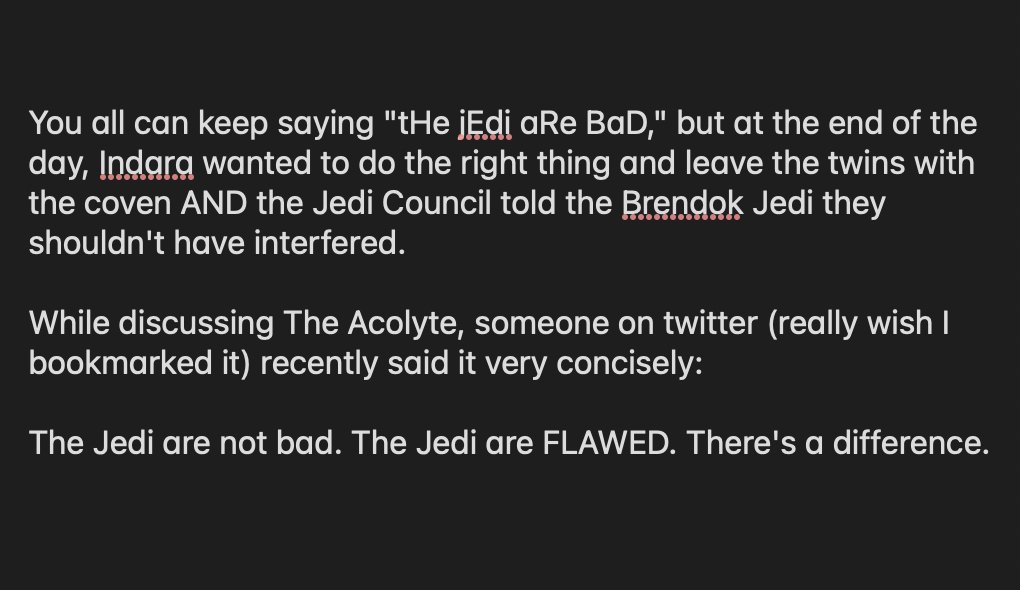 ShutUp_Laura's tweet photo. The Jedi Are Not Bad, Actually and other brief thoughts on tonight's episode of #TheAcolyte   

(flagged for spoilers) https://t.co/bwBYCw7WVw