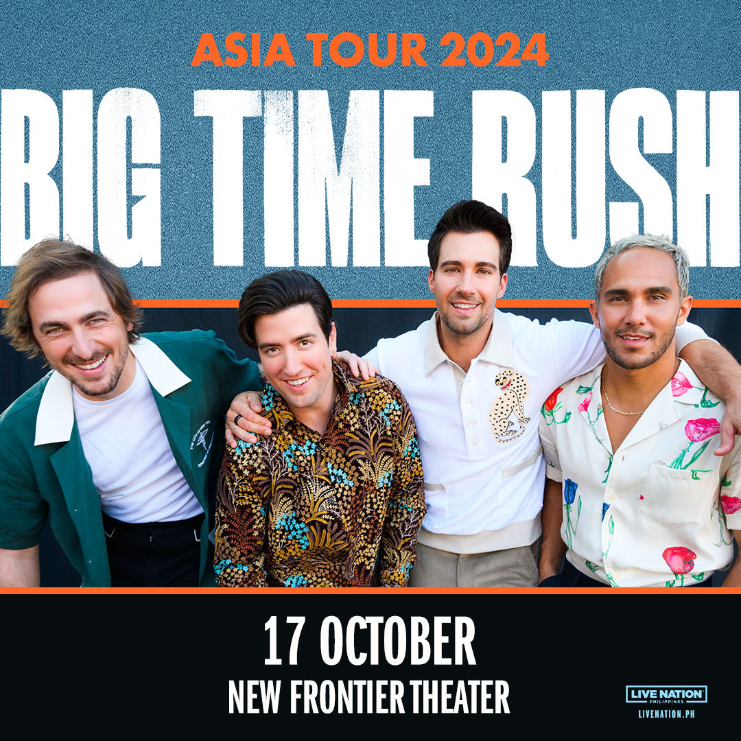 livenationph's tweet photo. Attention, Rushers! Big Time Rush is coming to Manila and you wouldn't want to miss this!

Mark your calendars ✅
Big Time Rush Asia Tour 2024
📆October 17, 2024
📍New Frontier Theater

#BigTimeRushAsiaTourPH https://t.co/UfHyt48m9K