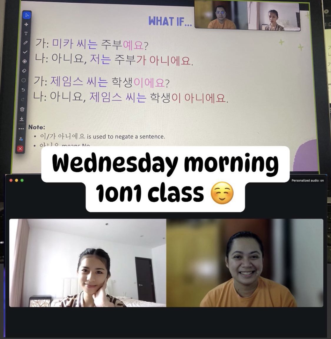 ExploringKorean's tweet photo. Morning class with Ms Nica today ☺️ https://t.co/upUfVmHkjt